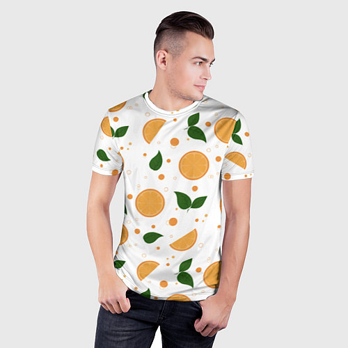 Мужская спорт-футболка Апельсины с листьями / 3D-принт – фото 3