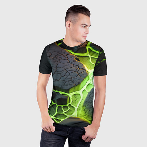 Мужская спорт-футболка Зеленая неоновая лава / 3D-принт – фото 3