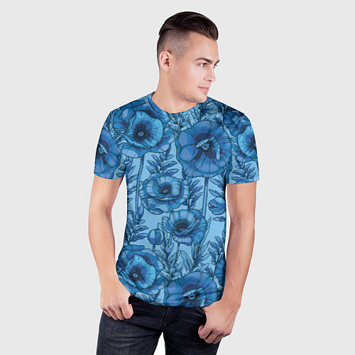 Мужская спорт-футболка Синие цветы / 3D-принт – фото 3