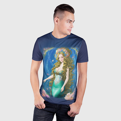 Мужская спорт-футболка Фэнтези женщина русалка с цветами / 3D-принт – фото 3