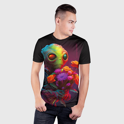 Мужская спорт-футболка Инопланетянин с цветами / 3D-принт – фото 3