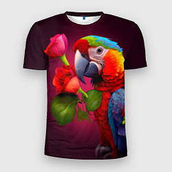 Футболка спортивная мужская Попугай ара с цветами, цвет: 3D-принт