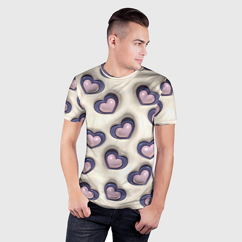 Мужская спорт-футболка Сердечки объемные вдавленные - паттерн / 3D-принт – фото 3