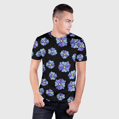 Мужская спорт-футболка Дудл цветы на черном - паттерн / 3D-принт – фото 3