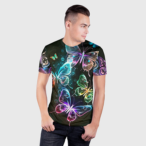 Мужская спорт-футболка Неоновые дикие бабочки / 3D-принт – фото 3