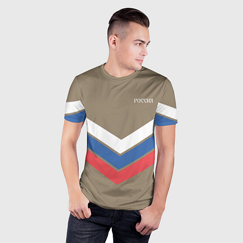 Мужская спорт-футболка Триколор - три полосы на песочном / 3D-принт – фото 3