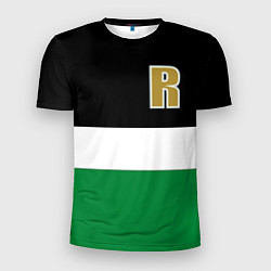 Футболка спортивная мужская Буква R цветные полосы, цвет: 3D-принт