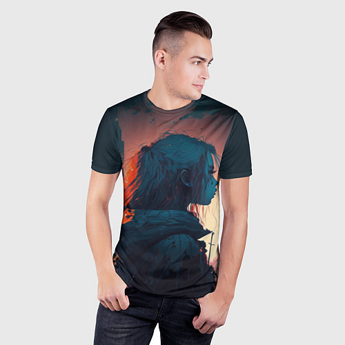 Мужская спорт-футболка Девушка в городе в аниме стиле / 3D-принт – фото 3