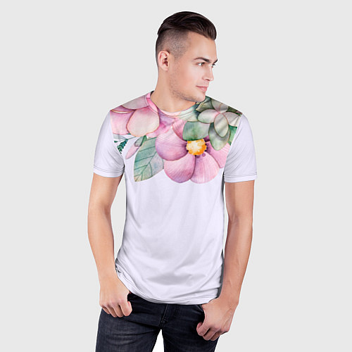 Мужская спорт-футболка Пастельные цветы акварелью - наверху / 3D-принт – фото 3