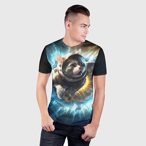 Мужская спорт-футболка Кот космонавт и взрыв звезды / 3D-принт – фото 3