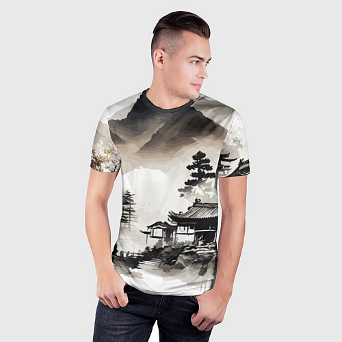 Мужская спорт-футболка Японская деревушка / 3D-принт – фото 3