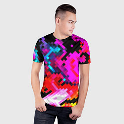 Футболка спортивная мужская Pixel neon mosaic, цвет: 3D-принт — фото 2