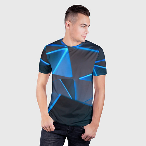 Мужская спорт-футболка Неоновые грани абстракции / 3D-принт – фото 3