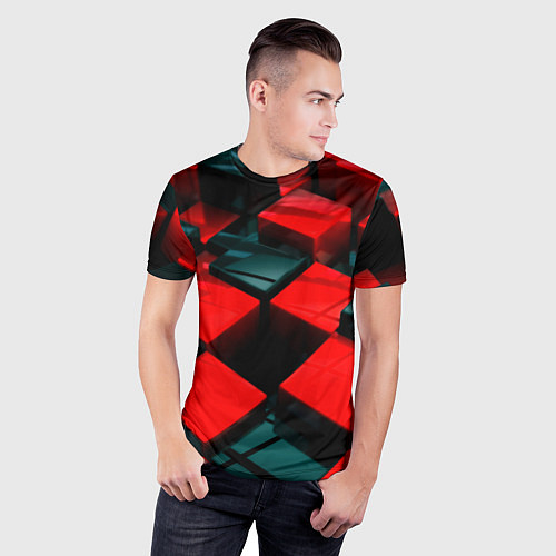 Мужская спорт-футболка Кубы геометрии красный и чёрный / 3D-принт – фото 3