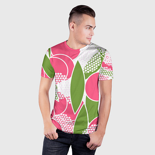 Мужская спорт-футболка Абстракция круги и зеленый лист / 3D-принт – фото 3