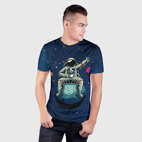 Мужская спорт-футболка Космонавт с кружкой / 3D-принт – фото 3