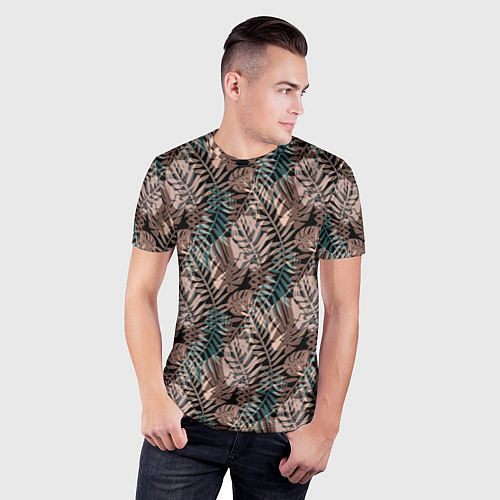 Мужская спорт-футболка Тропический коричнево серый узор / 3D-принт – фото 3