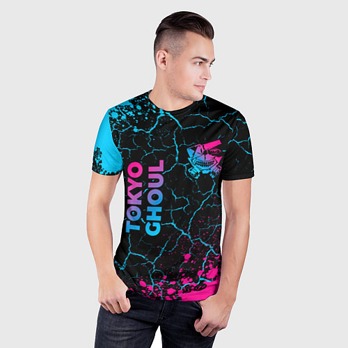 Мужская спорт-футболка Tokyo Ghoul - neon gradient: надпись, символ / 3D-принт – фото 3