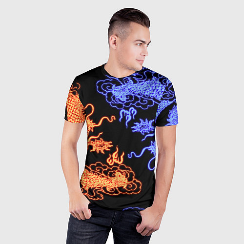 Мужская спорт-футболка Парящие неоновые драконы / 3D-принт – фото 3