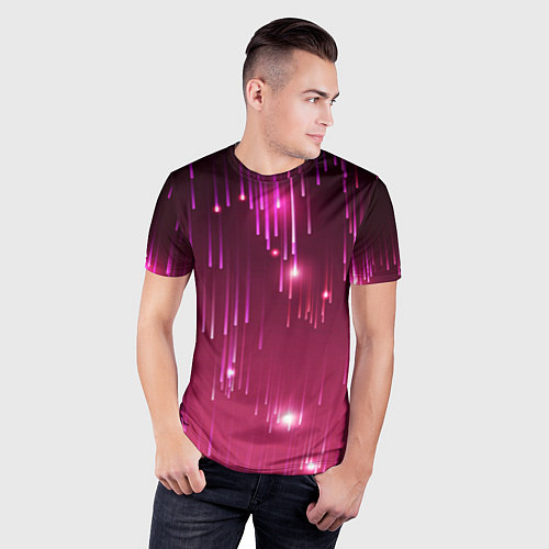 Мужская спорт-футболка Светящиеся розовые линии / 3D-принт – фото 3