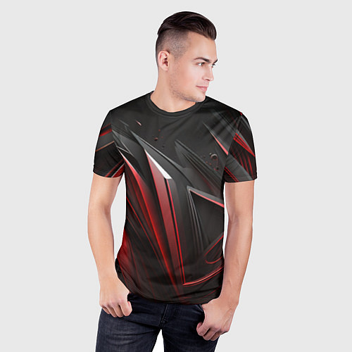 Мужская спорт-футболка Объемные красные и черные полосы / 3D-принт – фото 3