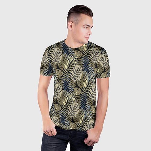 Мужская спорт-футболка Оливковый тропический узор / 3D-принт – фото 3