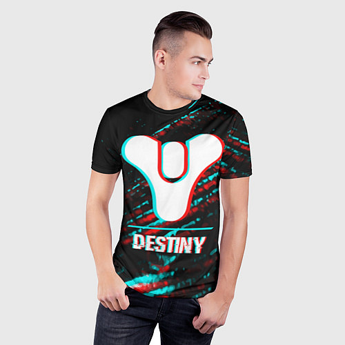 Мужская спорт-футболка Destiny в стиле glitch и баги графики на темном фо / 3D-принт – фото 3