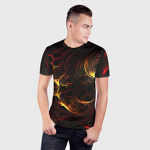 Мужская спорт-футболка Огненные объемные плитки / 3D-принт – фото 3