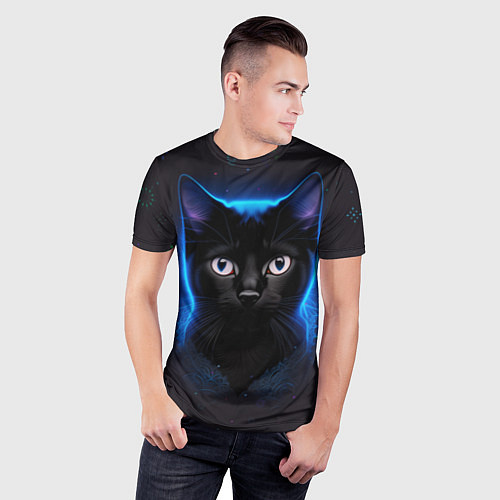 Мужская спорт-футболка Черный кот на фоне созвездий / 3D-принт – фото 3