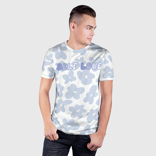 Мужская спорт-футболка Self love - цветочный голубой паттерн / 3D-принт – фото 3