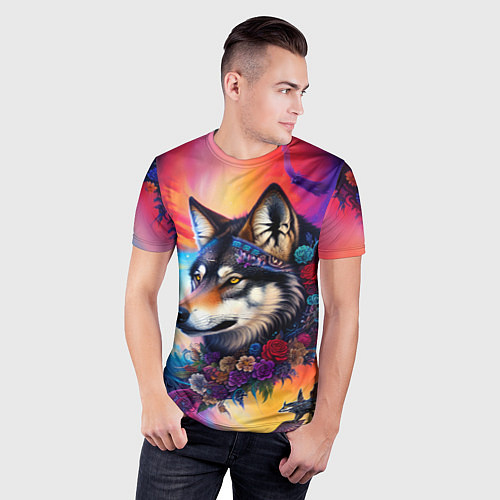 Мужская спорт-футболка Волк бохо - нейросеть / 3D-принт – фото 3