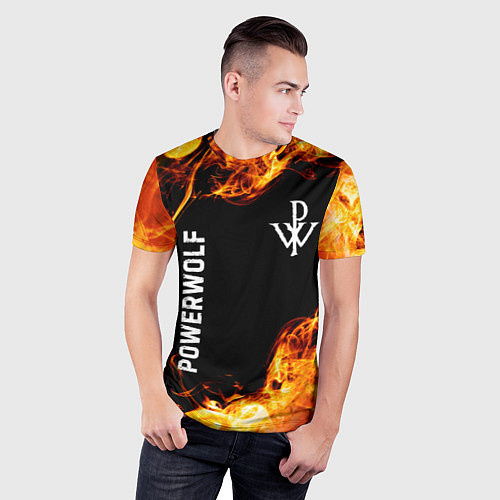 Мужская спорт-футболка Powerwolf и пылающий огонь / 3D-принт – фото 3