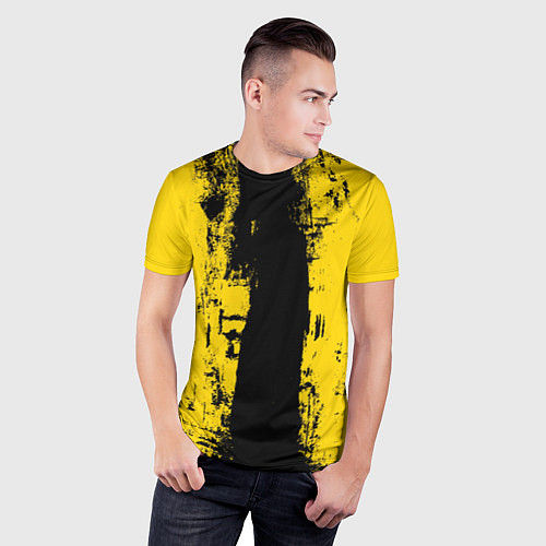 Мужская спорт-футболка Вертикальная черно-желтая полоса Cyberpunk 2077 / 3D-принт – фото 3