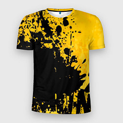 Мужская спорт-футболка Пятна черной краски на желтом фоне