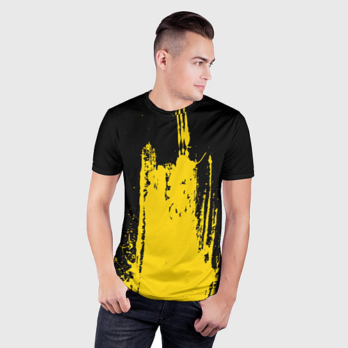 Мужская спорт-футболка Фонтан бурлящей желтой краски / 3D-принт – фото 3