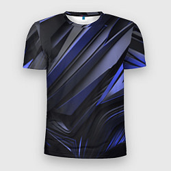 Мужская спорт-футболка Объемные черные и синие плиты