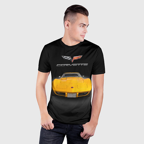 Мужская спорт-футболка Американский маслкар Chevrolet Corvette Stingray / 3D-принт – фото 3