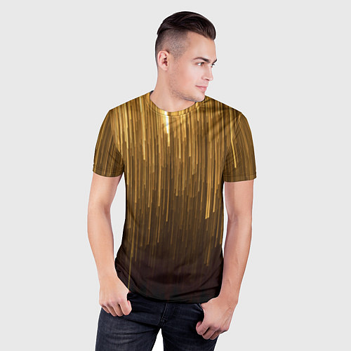 Мужская спорт-футболка Золотистые полосы свисают / 3D-принт – фото 3