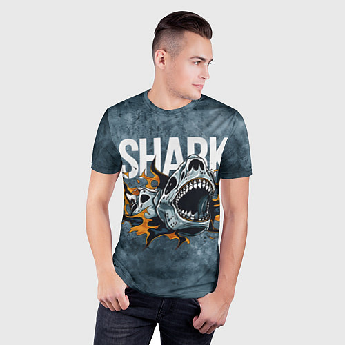 Мужская спорт-футболка С акулой в стиле Арт на синем мраморе / 3D-принт – фото 3