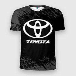 Футболка спортивная мужская Toyota speed на темном фоне со следами шин, цвет: 3D-принт