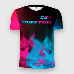 Футболка спортивная мужская Counter Strike 2 - neon gradient: символ сверху, цвет: 3D-принт