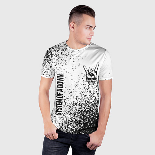 Мужская спорт-футболка System of a Down и рок символ на светлом фоне / 3D-принт – фото 3