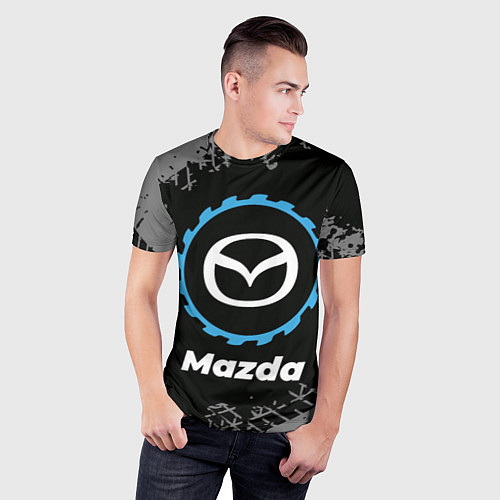 Мужская спорт-футболка Mazda в стиле Top Gear со следами шин на фоне / 3D-принт – фото 3