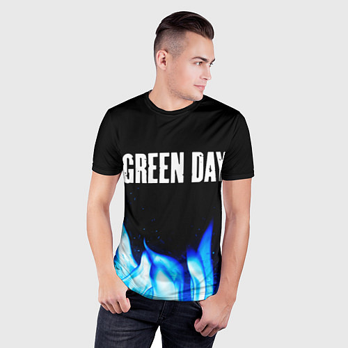 Мужская спорт-футболка Green Day blue fire / 3D-принт – фото 3