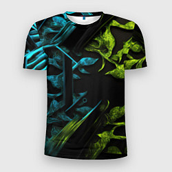 Мужская спорт-футболка Зеленые и синие абстрактные листья