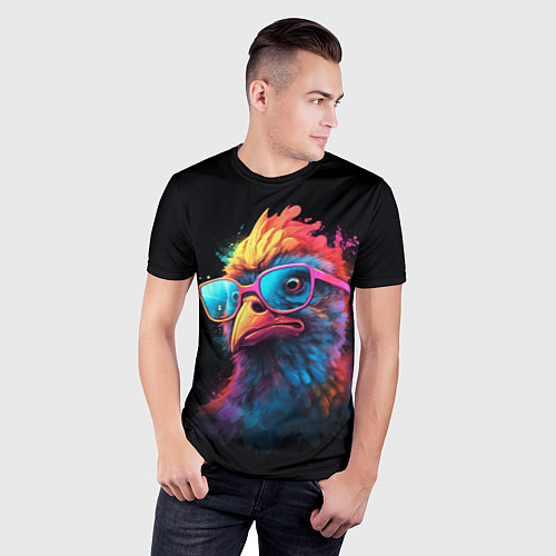 Мужская спорт-футболка Неоновая птица в очках / 3D-принт – фото 3