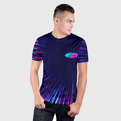 Мужская спорт-футболка Ford neon speed lines / 3D-принт – фото 3