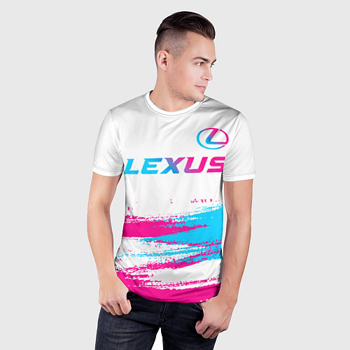 Мужская спорт-футболка Lexus neon gradient style: символ сверху / 3D-принт – фото 3