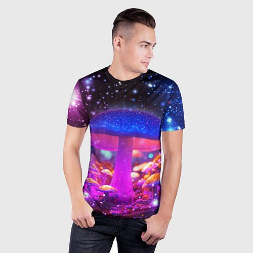 Мужская спорт-футболка Звезды и неоновые светящиеся грибы / 3D-принт – фото 3