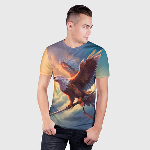 Мужская спорт-футболка Орел с мечом в облаках на закате / 3D-принт – фото 3